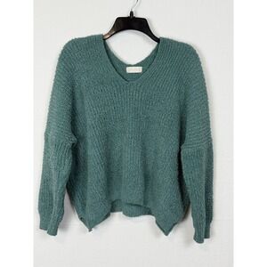 Altar'd State Women Sweater S Green Popcorn Knit V-Neck Boxy Pullover